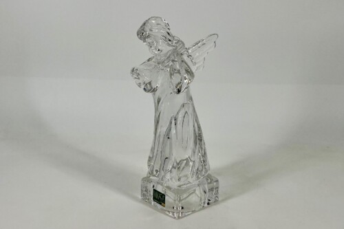 Crystal glass angel figurine standing upright with wings spread