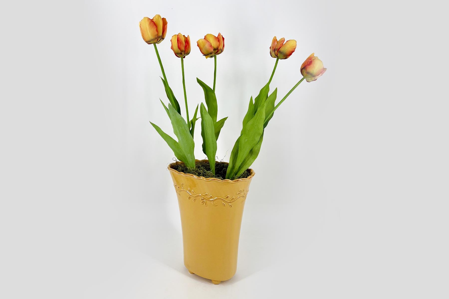 Vintage Yellow Ceramic Footed Tulip